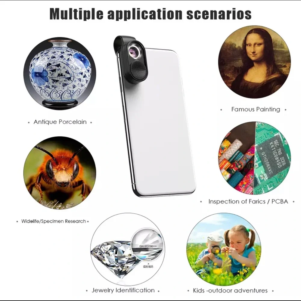 Mobile Microscope Lens LED Light Micro Pocket Lenses for iPhone XS Max Samsung